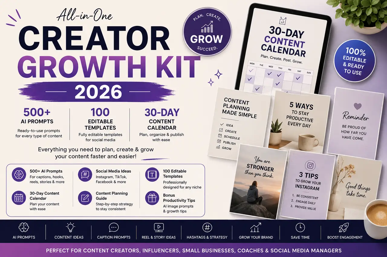 Creator Growth Kit 2026 – AI Prompts & Canva Templates